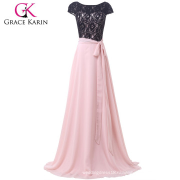 Грейс Карин последние дизайн спинки с длинным светло-розовый кружева формальное вечернее платье с коротким рукавом CL6152